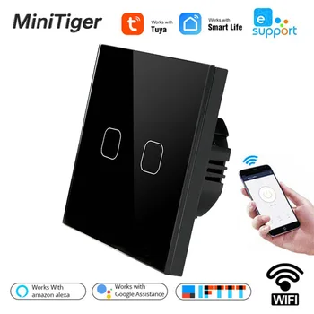 

Smart Home Tuya/Smart Life/ewelink 2 Gang 1 Way WiFi Wall Light Touch Switch for Google Home Amazon Alexa Voice Control