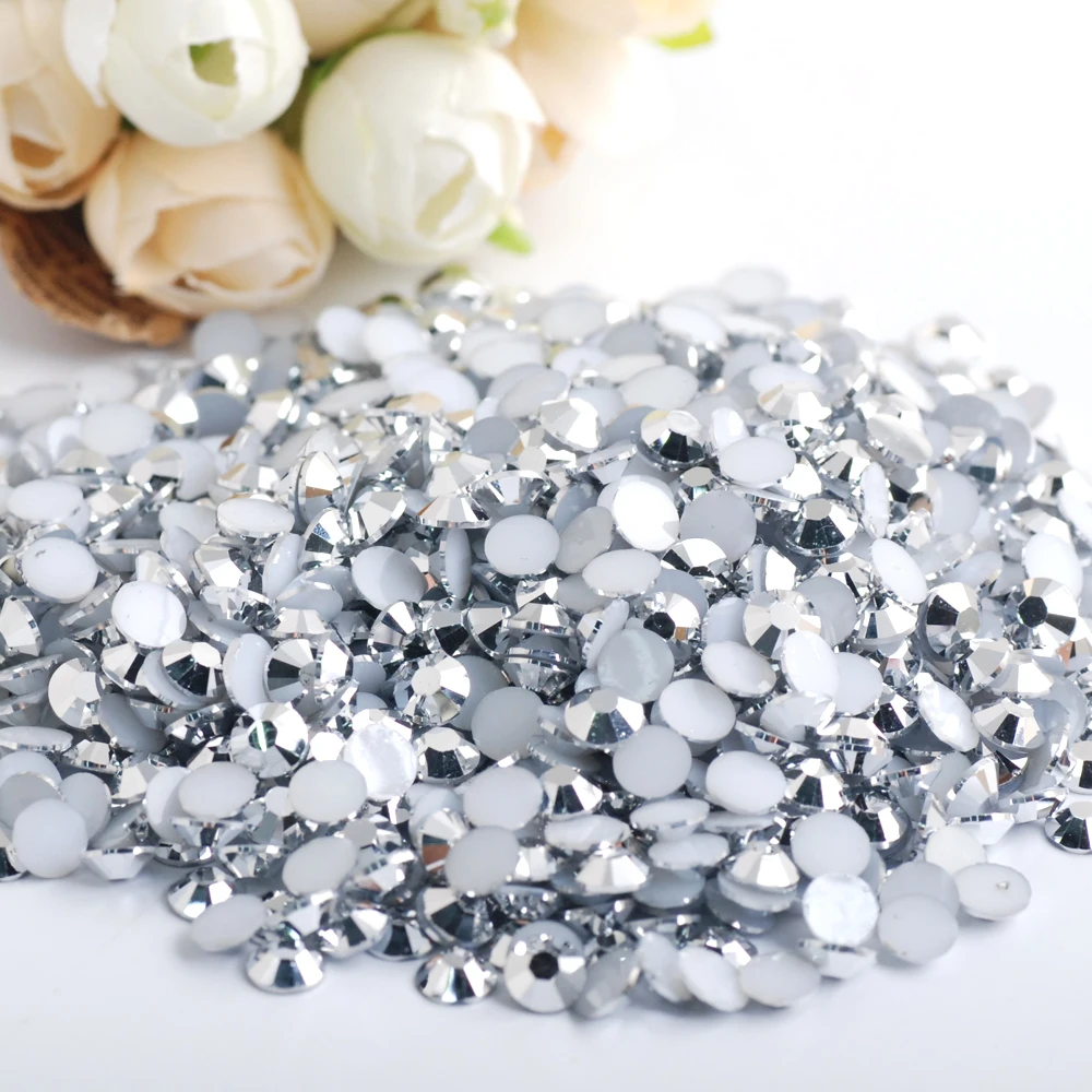 Mineral silver 2.0/3.0/4.0/5.0/6.0mm Flat Back Resin Non Hotfix Rhinestones 10000pcs-Wholesale, For Clothes Nails 3D Art Decoration - Цвет: Mineral silver