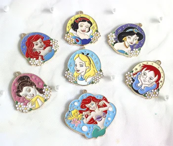

New 20pcs/50pcs/100pcs Cartoon princess cute DIY Key chain Metal Charm Pendants Jewelry Making DIY gifts