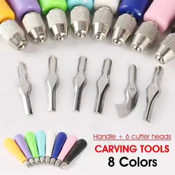 

Doersupp Stainless Steel Wood Carving Knife Paper Carving Chisel Hand Tools Handle + 6 Cutter Heads Hand Chisel Woodworking