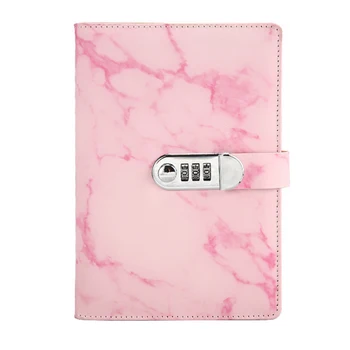 

A5 Diary Note Book Stationery Portable Student Journal Wired Office With Code Lock Marble Pattern Writing Business PU Leather