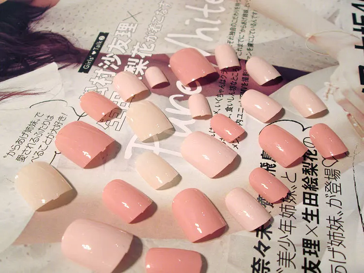 24 PCs Boxed Manicure Finished Product Jump Color Solid Color Short Fake Nails Patch Nail Manufacturers Wholesale D34