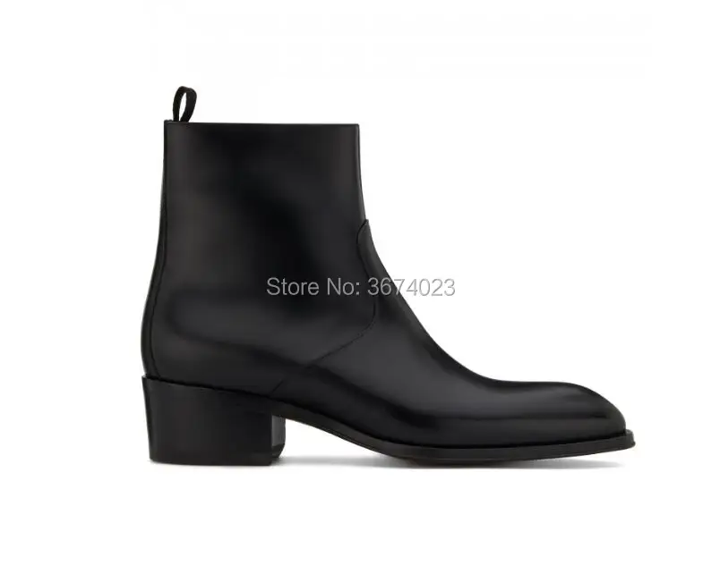 Qianruiti; botas hombre; ботинки «Челси»; Мужские Черные ботильоны; повседневная обувь на низком массивном каблуке; обувь на молнии; вечерние ботинки; сезон осень-зима