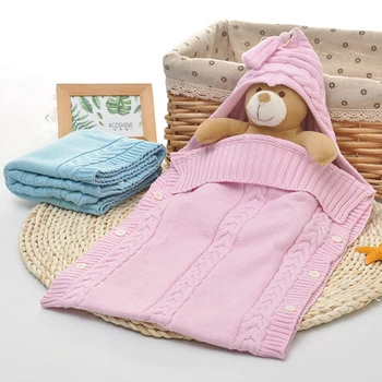 

Newborn Cute Knitted Hooded Sleeping Bags Babies Swaddle Wrap Swaddling Blanket Sleep Bag outdoor soft Swaddling YZC028