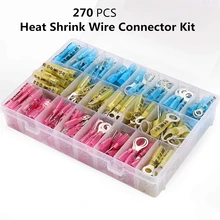 270 pçs kit conector de fio de psiquiatra de calor elétrico isolado friso anel bumbum spade à prova dwaterproof água marinho terminais automotivos