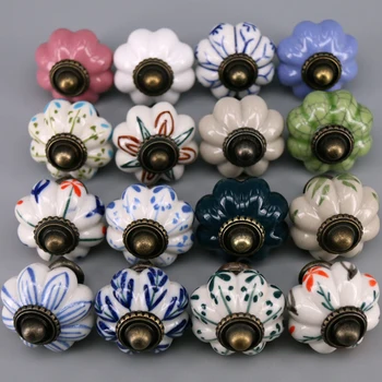 1PC Hand painted Ceramic Cabinet Drawer Knob Vintage Pumpkin Door Handle for Drawers Cabinets Doors Furniture Kitchen Decorating