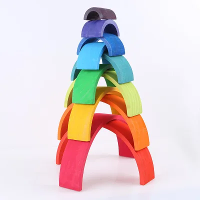 

Wooden Large Size 12-Piece Arch Bridge Rainbow Semicircle Building Blocks Decoration Children Early Education Jenga Wood Bending