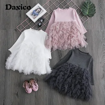 

Children Comfortable Long Sleeve Princess Dress Kids Girl Tassels Cake Skirt Spring Infant Solid Color Dresses Baby Clothing