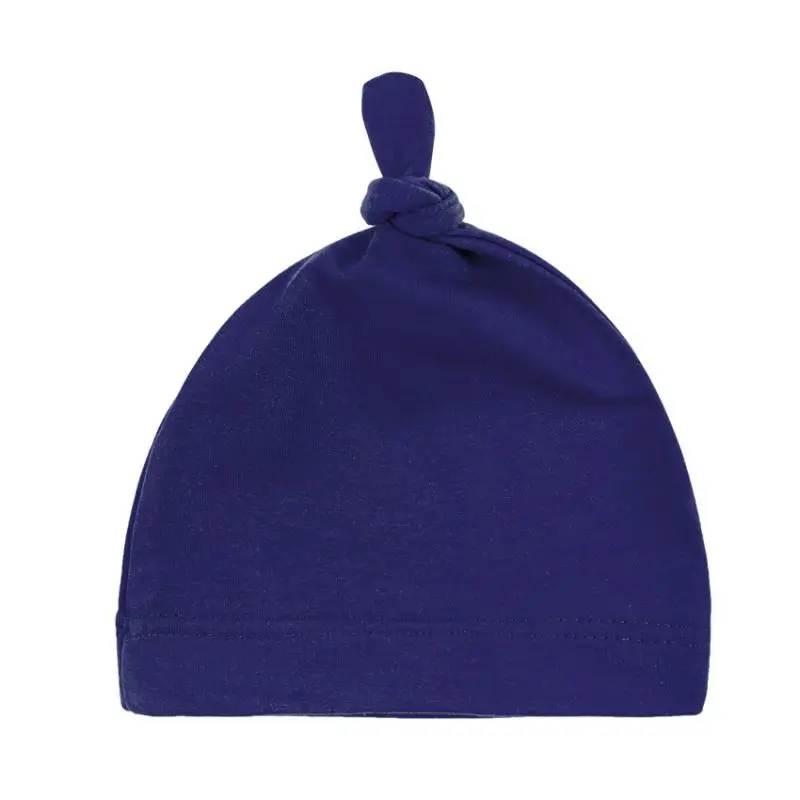 Осенняя хлопковая шапка для новорожденных мальчиков и девочек, милый мультяшный медведь, однотонный цвет, удобный высококачественный головной убор для сна, шапка - Цвет: Deep Deep Blue