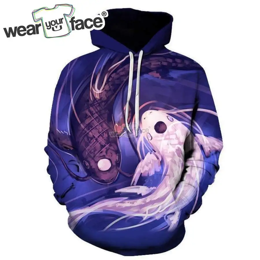 Double Dragon Fish 3D All Over Printed Sweatshirts Hoodies Casual Tracksuits Beach Streetwear Vocation Unisex Men Clothing