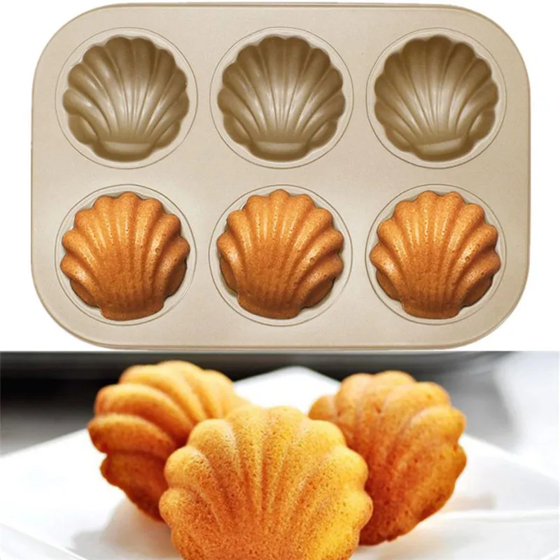 

6 Cups Carbon Steel Cake Mold Shell Line Nonstick Bakeware Pan Tray Mould Microwave Oven Baking Muffin Cup Cake Mould #LR2
