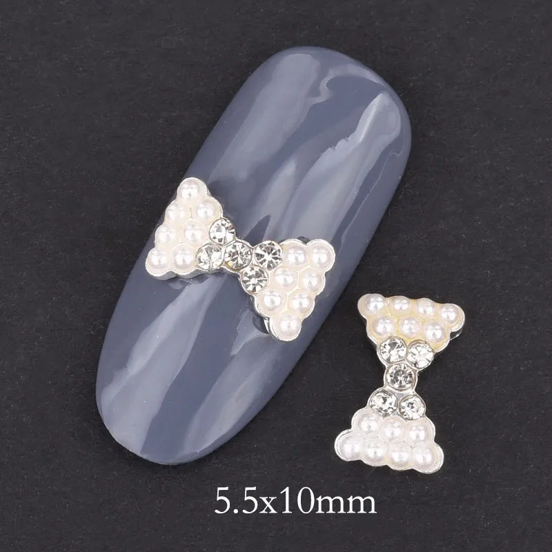 10pcs3D Шарм для ногтей сверкающие стразы жемчужины для дизайна ногтей дизайн серебряный сплав DIY галстук-бабочка для ногтей орнамент QB019-021 - Цвет: QB020