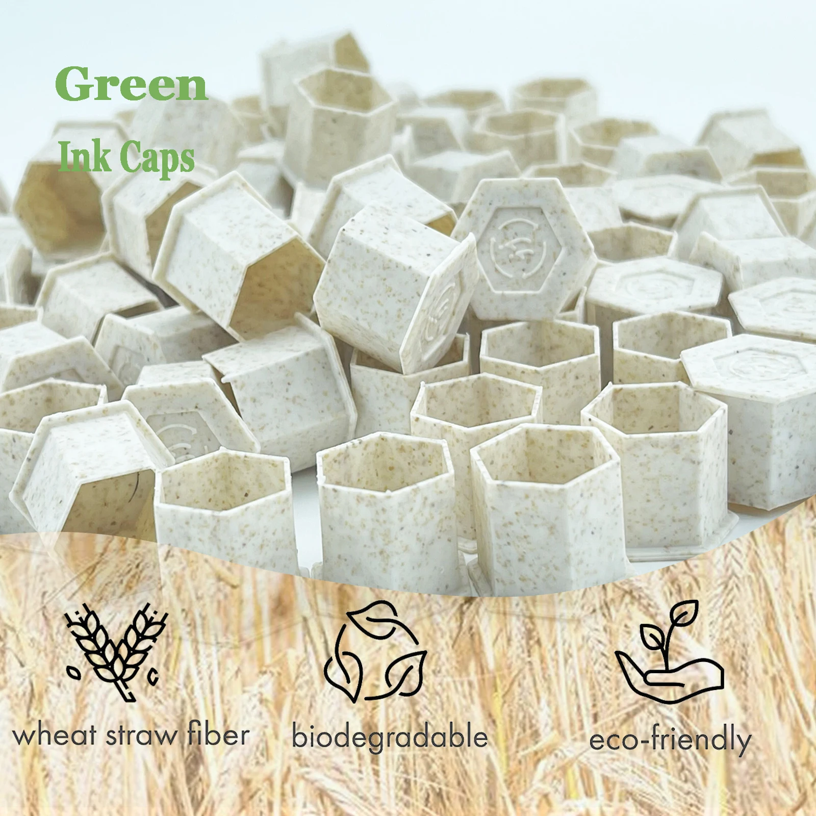 100 Pcs Eco-Friendly Tattoo & Permanent Makeup Pigment Ink Caps Disposable Recyclable Wheat Straw Material S M L