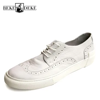 

Male British Carved Summer Lace Up Casual Genuine Leather Harajuku Vintage Round Toe Cowhide Breathable Mens Sneaker Shoes