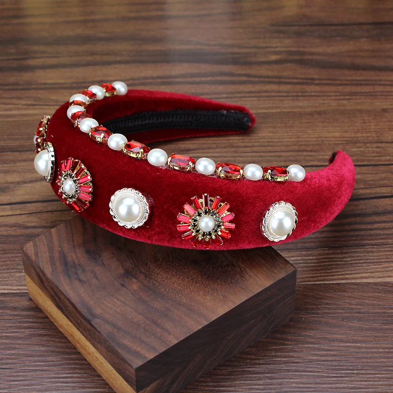 Huge Baroque Luxury Pink And Red Crystal Bride Crown Headband Rhinestone Pearl Women Hairband Wedding Party Hair Accessories