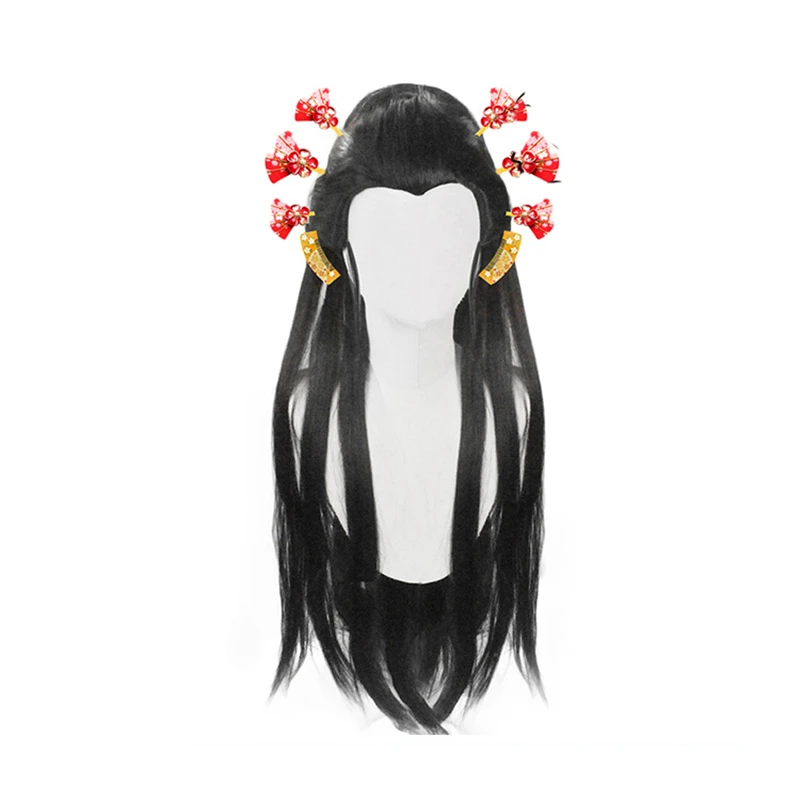 

Daki Anime Demon Slayer Kimetsu No Yaiba Long Black / Silver Green Mixed Heat Resistant Synthetic Hair Anime Costume Cosplay Wig