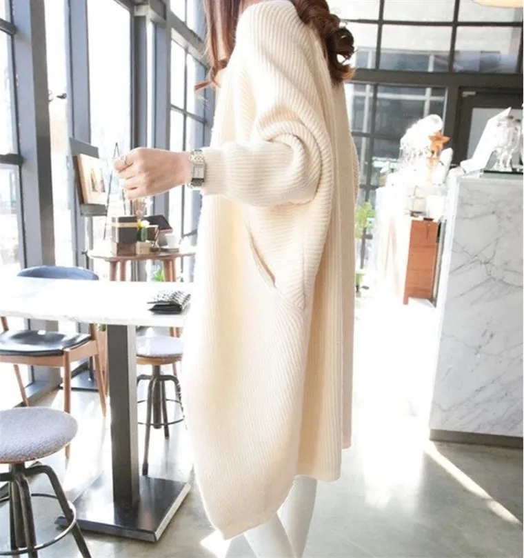

Long Cardigan women Sweater Autumn Winter Bat sleeve Knitted Sweater Jacket Loose Ladies Sweaters Cardigans