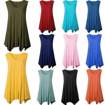 

Daily OWLPRINCESS 2020 Summer New Large Size Dress Long Vest T-shirt Loose V-neck Solid Color T-shirt