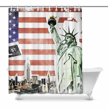 

Vintage New York City Collage with Statue of Liberty and US Flag House Decor Shower Curtain for Bathroom Shower Curtain Set with