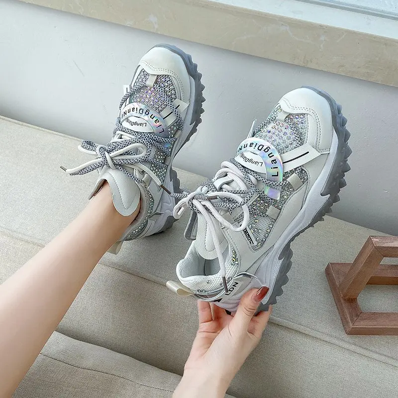 Fashion Crystal Platform Trifle Cross-Tied Patch Shoes For Ladies Women  Sport Sneakers - AliExpress