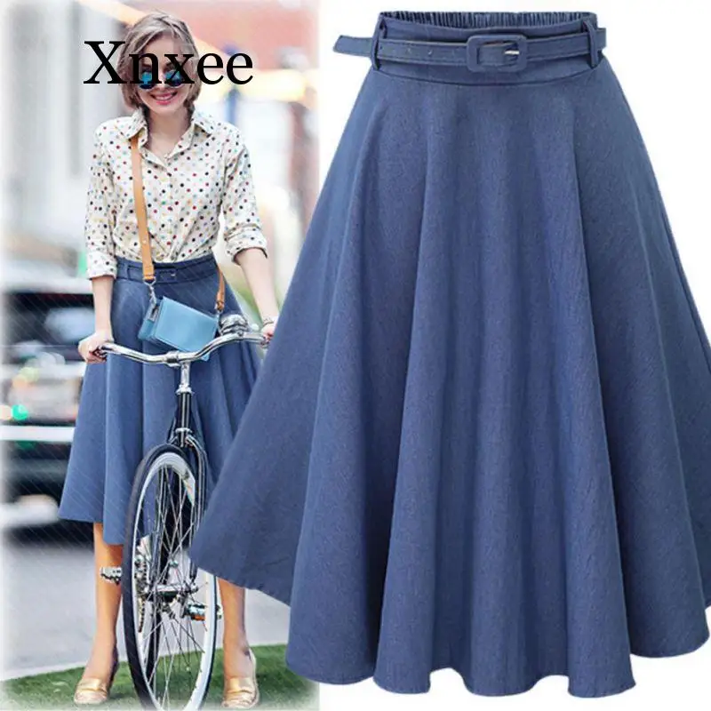 

Girl Women Spring Autumn Casual Skirt High Waist Mid-length Jeans Skirt Slim Thin A-line Fashion Wild Skirt Denim Skirt blue