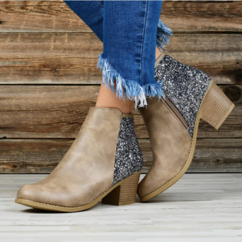 

Women Autumn Winter Boots Ponited Toe Shoes Pure Color Booties Buckle Strap Square Heel Single Shoes Wedges Shoes