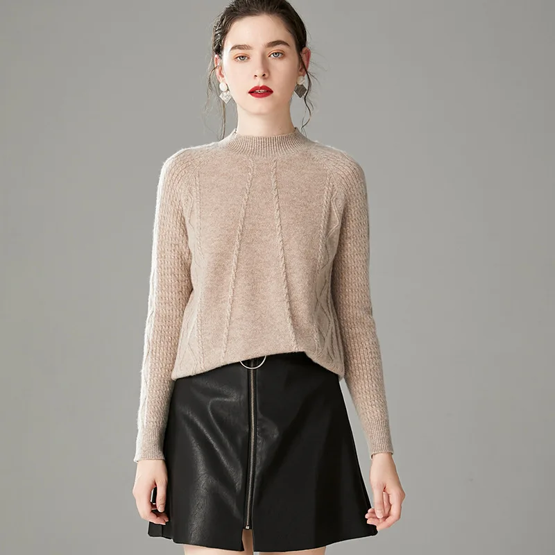 

New Style Woollen Sweater Women's 100 Pure Wool Half-Turtle-Neck Slim Fit Knit Low Waist Jersey Long-sleeved Upper Garment Sweat