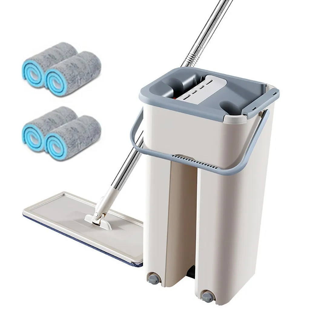 

Flat Squeeze Magic Automatic Mop And Bucket Avoid Hand Washing Microfiber Cleaning Cloth Kitchen Wooden Floor Lazy Fellow Mop