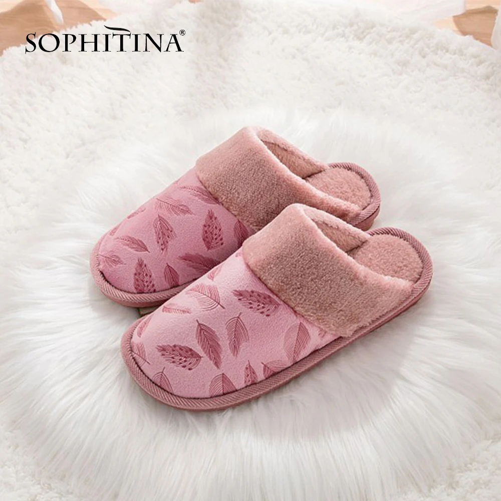 

SOPHITINA New Women's Slippers Handmade Hot Sake Fashion Design Printing Shoes Keep Warm Winter PO301