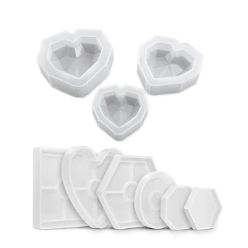 

3Pcs Diamond Heart Shaped Silicone Mold Handcraft Tools & 6Pcs Diy Coaster Silicone Mold Coaster Resin Molds
