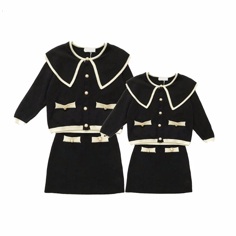 

2Pcs Mommy and Me Dress Set for Family Matching Clothes Sets Mother Daughter Sweater Tops+ Skirt Suit Princess Party Clothing