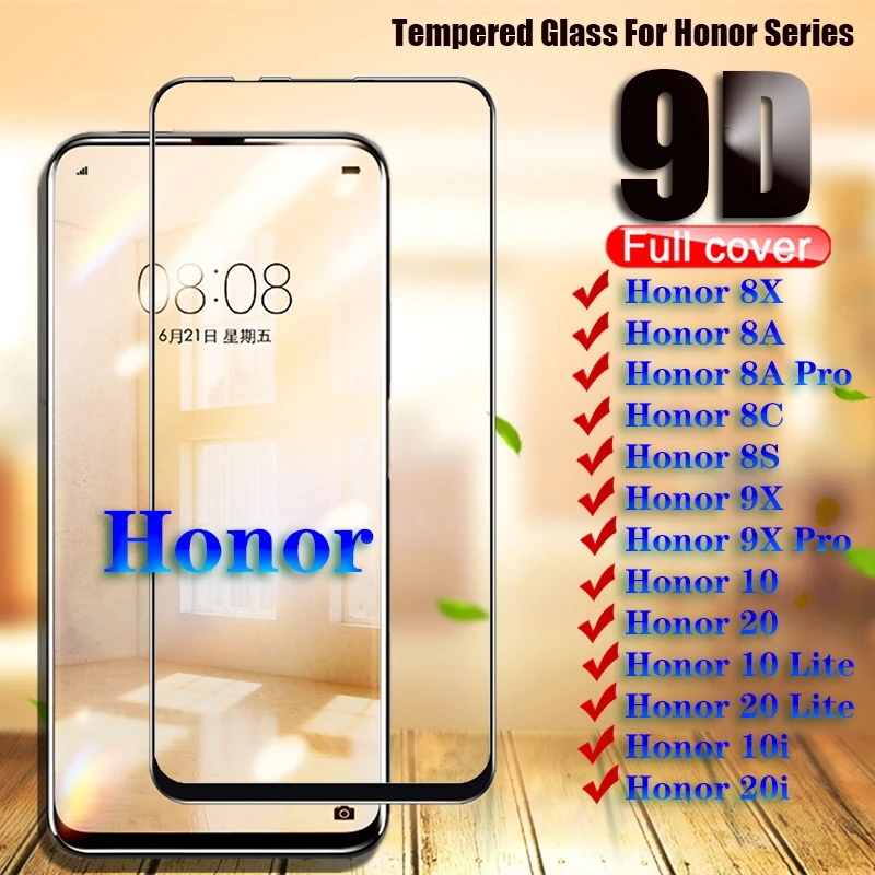 Полное покрытие 9D закаленное стекло для Huawei honor 10 20 Lite 10i 20i 9X Pro 8X 8C 8S 8A HD защита