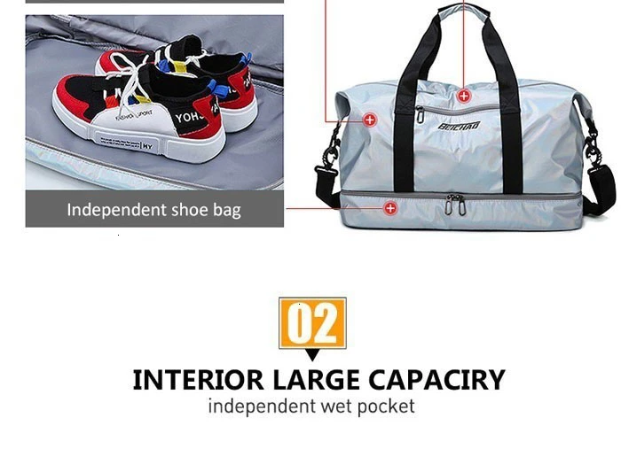 Glossy Gym Bag Dry Wet Travel Fitness Bag For Men Tas Handbags Women Nylon Luggage Bag With Shoes Pocket Traveling Sac De Sport