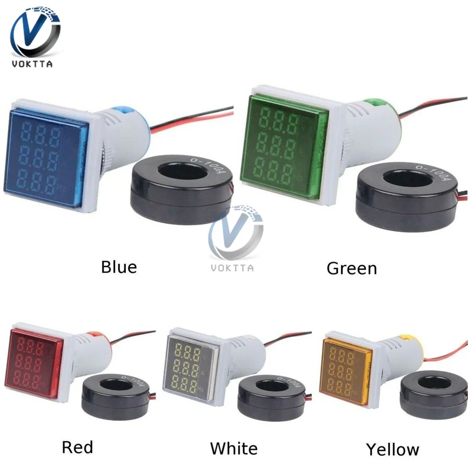 Tester Di Tensione Digitale A LED 22mm - Voltmetro Amperometro AC 60-500V 0-100A Con Doppio Display - Bianco