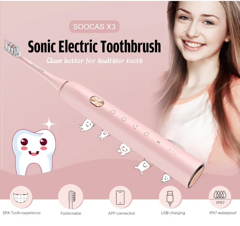 Soocas X3 Водонепроницаемый Электрический Зубная щётка USB Перезаряжаемые Модернизированный sonic Electrric Зубная щётка ультра sonic Зубная щётка