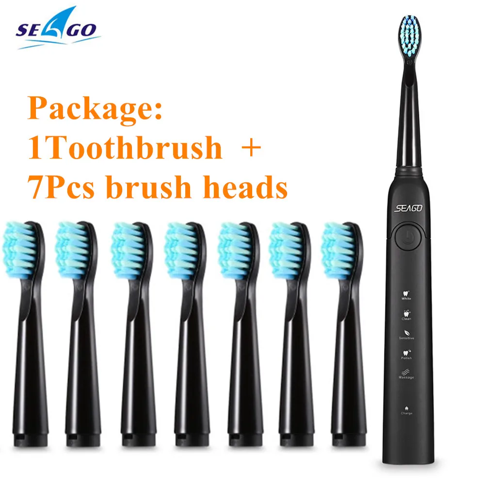 Skup SEAGO SG 949 elektryczna soniczna szczoteczka do zębów z Smartimer 5 trybów szczotkowania 7 głowice szczotek USB ładowanie wodoodporna IPX7 pielęgnacja zębów