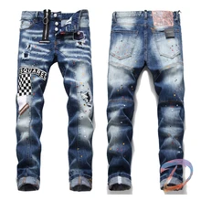 DSQ pantalones vaqueros de motorista para hombre, Jeans de alta calidad estilo Hip Hop con agujero dañado, dsq