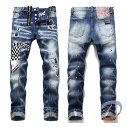 DSQ pantalones vaqueros de motorista para hombre, Jeans de alta calidad estilo Hip Hop con agujero dañado, dsq