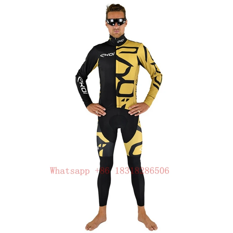 Ekoi pro team winter warm Velvet Suit Men's cycling jersey thereal fleece bike clothes Ropa ciclismo long sleeve set Gel cushion