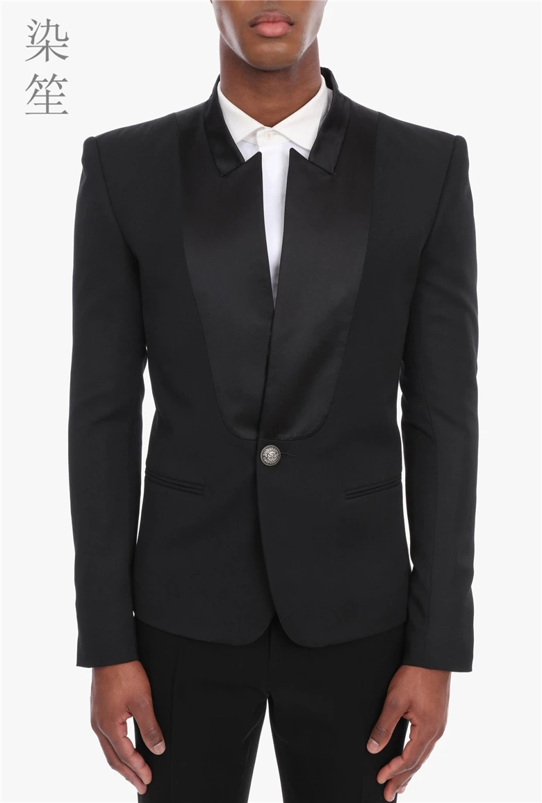 

S-5XL 2019 New Men's GD Hair Stylist fashion Show Color collision Placket stand collar Suit Plus size Singer costumes