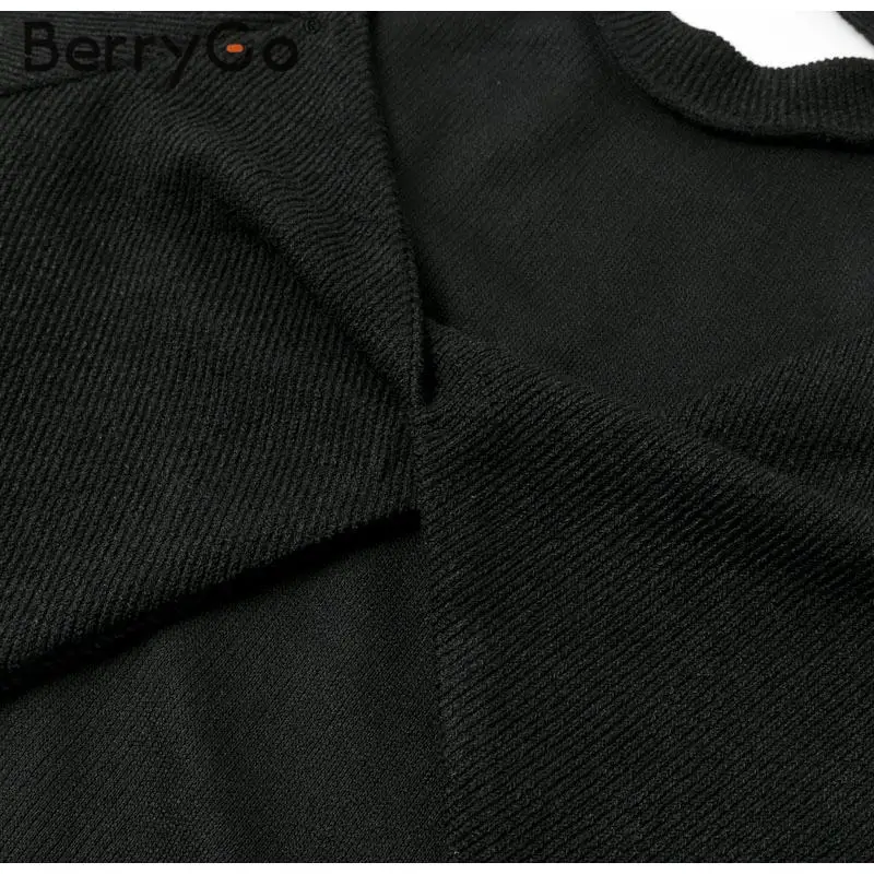 BerryGo, сексуальное трикотажное платье бодикон с открытой спиной, женское платье-футляр с круглым вырезом, свитер, платье для вечеринки, элегантное женское осеннее платье с длинным рукавом