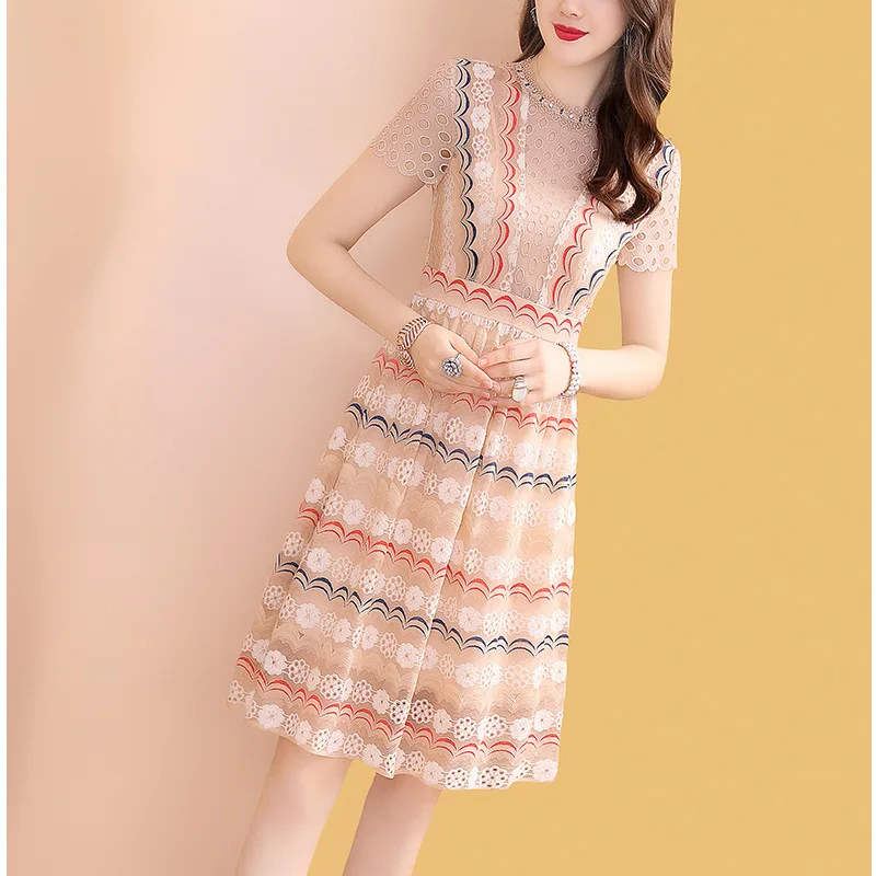 

Embroidered Hollow out Lace Slim Dress Women's Spring And Summer Mid-length 2019 New Style Popular Skirt New Products