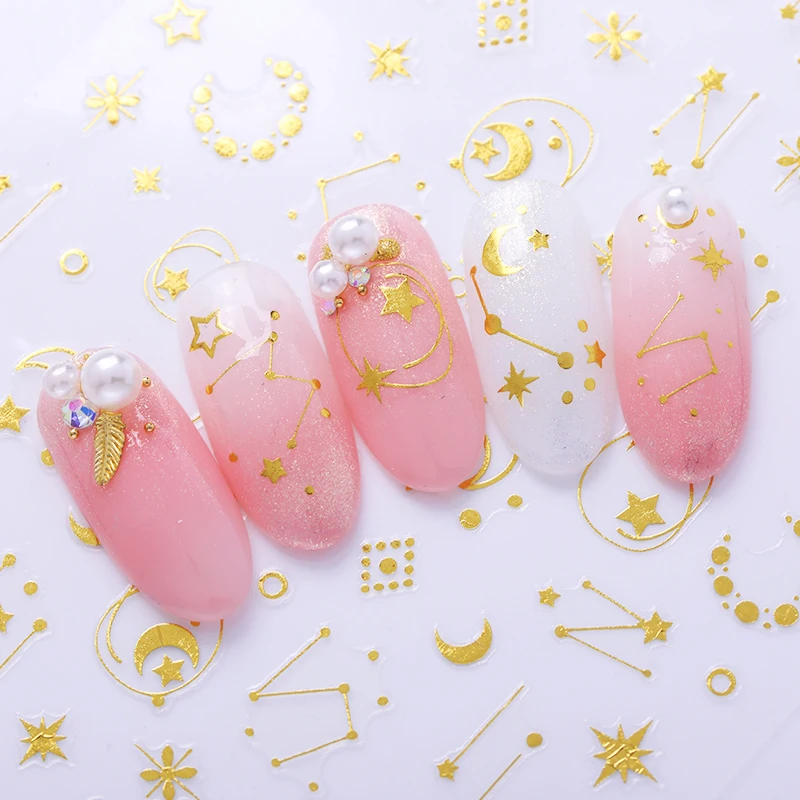 Золото стикеры 3D на ногти Nail Art Сердце Луна звезда образец ногтей DecalsTransfer