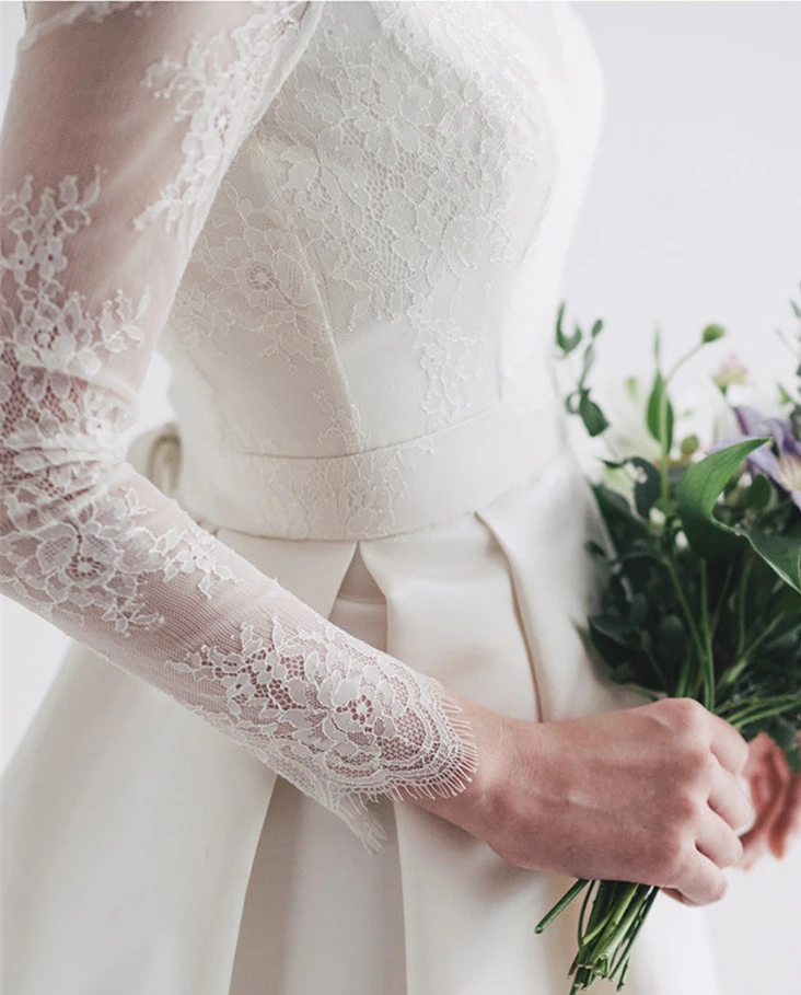 vestido de noiva шикарная свадьба платья трапециевидной формы с длинными сатиновое свадебное платье vestido de noiva индивидуальный заказ свадебное платье, новинка