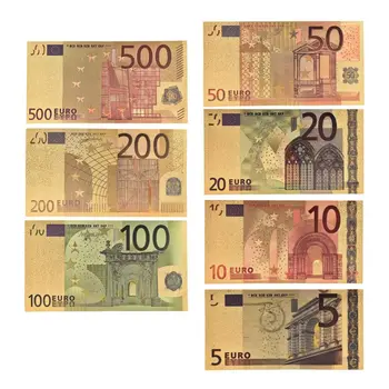 

7Pcs 5 10 20 50 100 200 500 EUR Gold Banknotes in 24K Gold Fake Paper Money for Collection Euro Banknote Sets