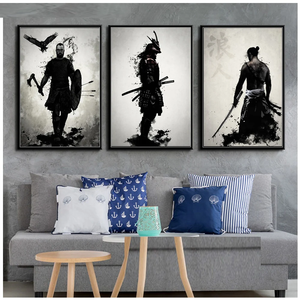 Japanese Samurai 5d diy diamond painting Anime men full round diamond embroidery mosaic modern triptych black white wall decor