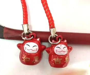 

Hot Sale 50 pcs Cartoon lucky cat Charms Bell Pendant With Strap Cellphone DIY Key Chains XX-17