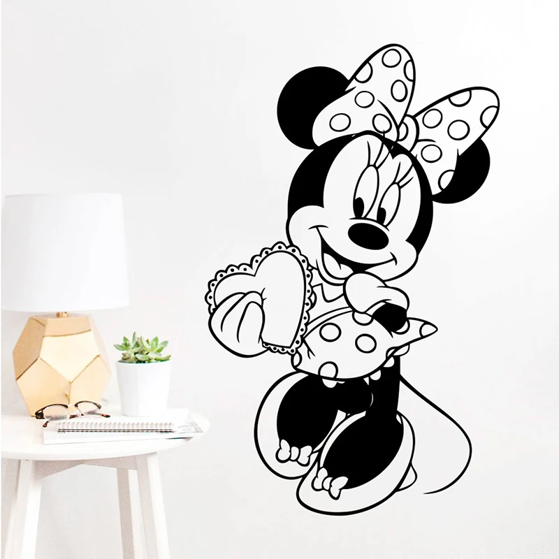 Disney Minnie Mouse Vinyl Wall Decals Girl Kids Cute Heart Love Gift Mickey Mouse Cartoon Baby Girl Boy Kids Room Wall Stickers