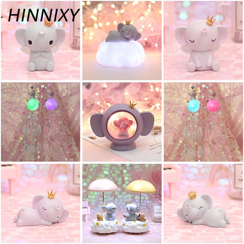 

Hinnixy Cute Resin Elephant Night Light Pink Blue Dreamcatcher Crown Elephant Animal Table Lamp Bedroom Decor Girl Children Gift