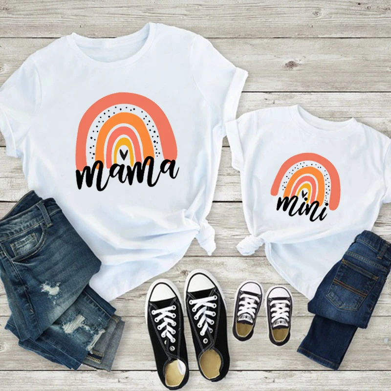 Family Matching Shirt Outfits Rainbow Girls Boys Mini Mama Fashion Me And Cute Mom